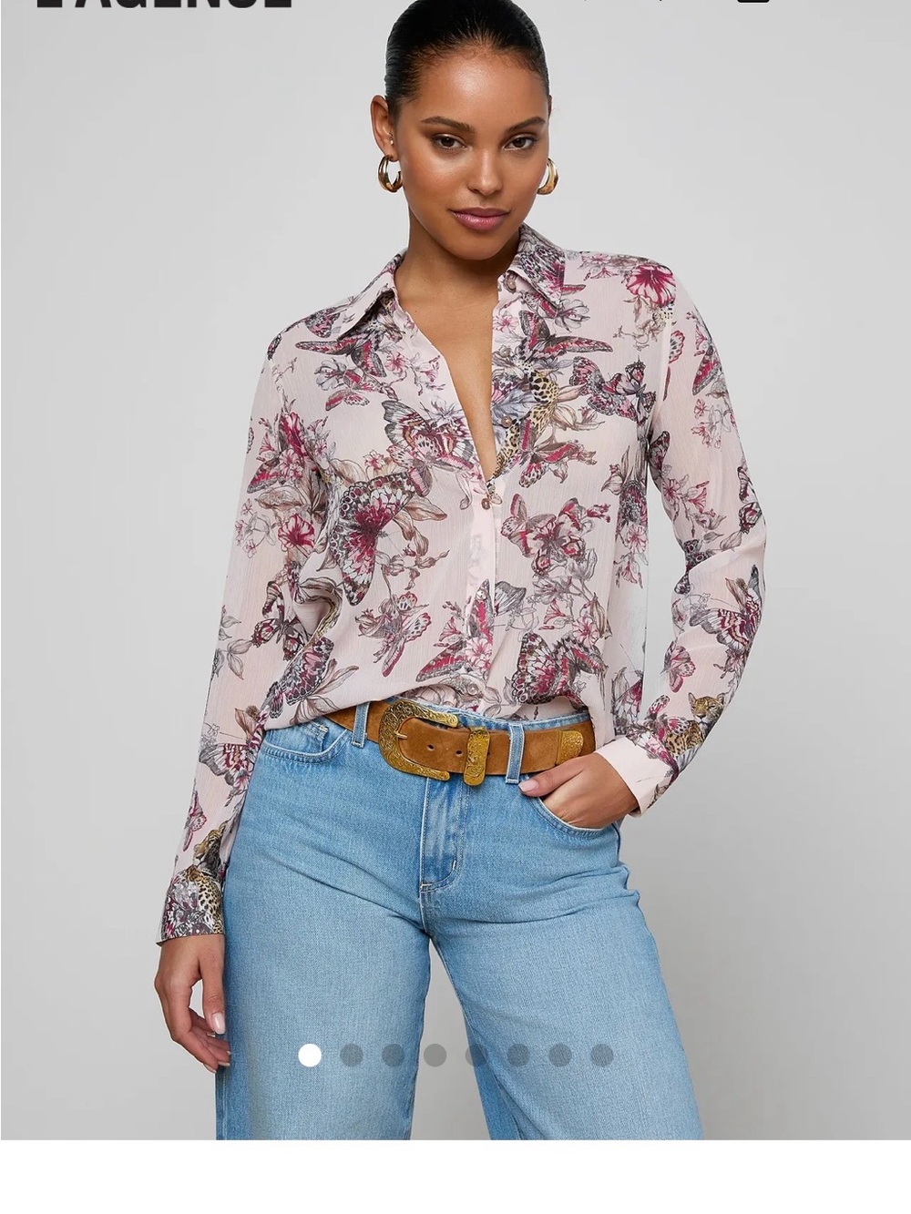 Lagence Sheer Long Sleeve Button-Down Blouse in pink